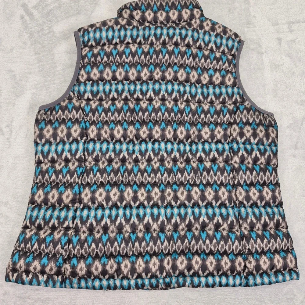 Ariat Ideal Down Puffer Vest Womens XL Blue Grey Ikat Geometric Packable Pockets